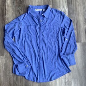 Coolibar Women's Rhodes Shirt Button Up Outdoor Future Dusk Blue Size M Coastal